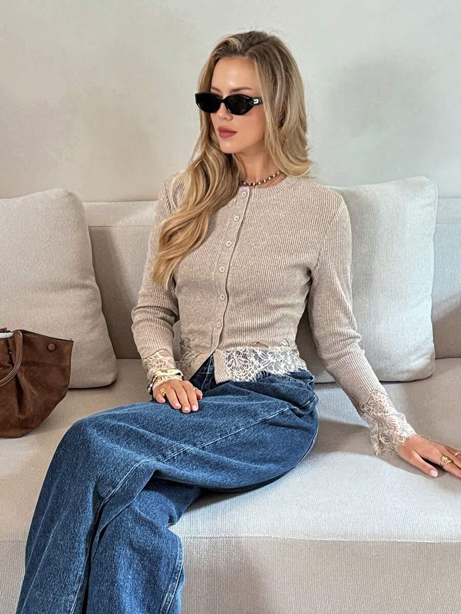 BEŻOWY DZIANINOWY SWETER 