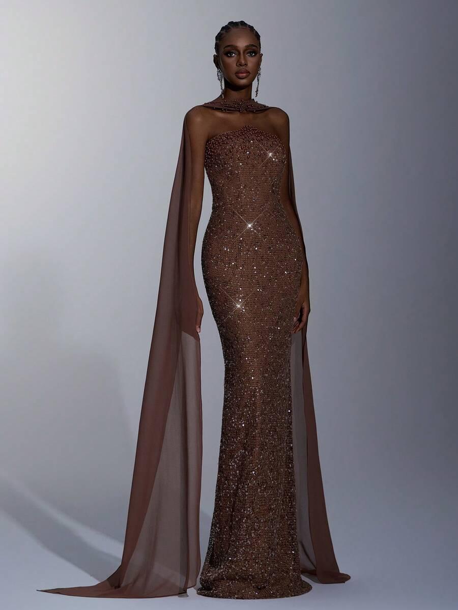 ELEGANCKA SUKIENKA MAXI ODKRYTE RAMIONA CEKINY