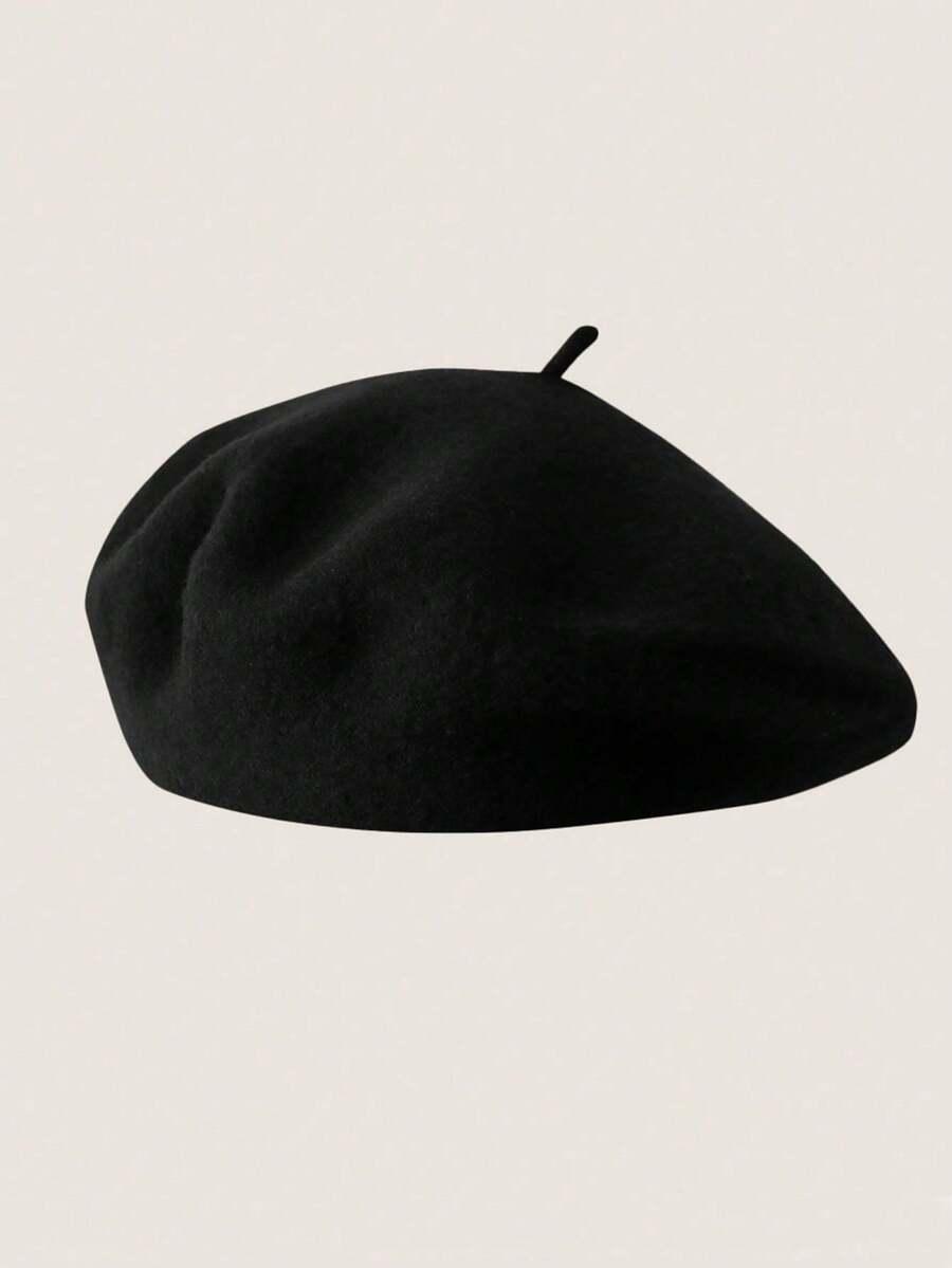 czarny klasyczny beret