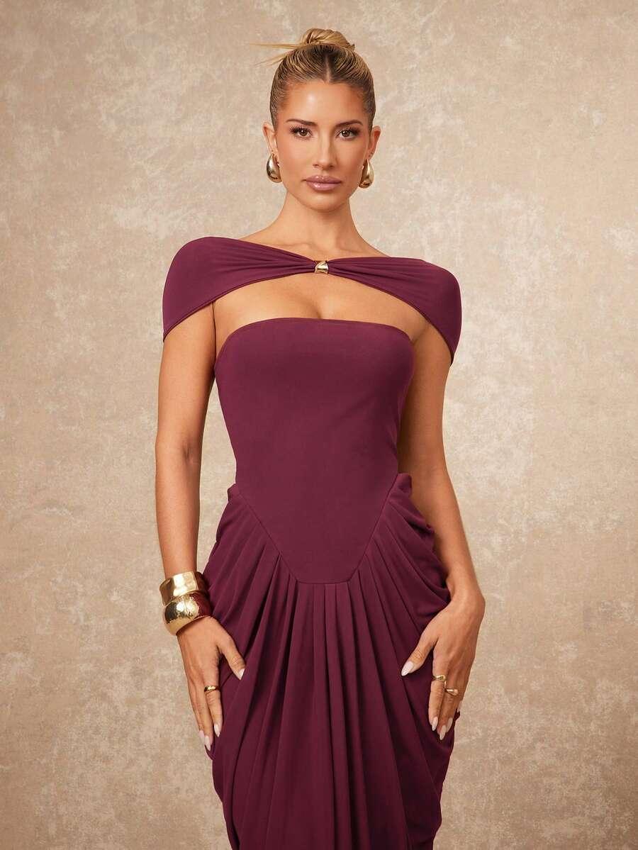 bordowa maxi sukienka