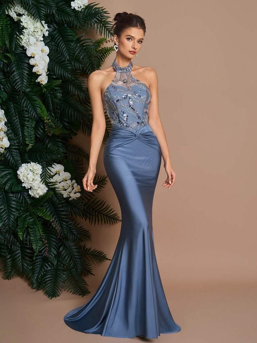 niebieska maxi sukienka