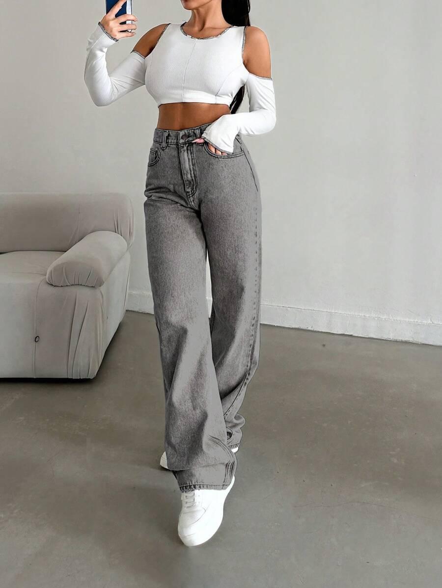 SZARE SPODNIE JEANS 