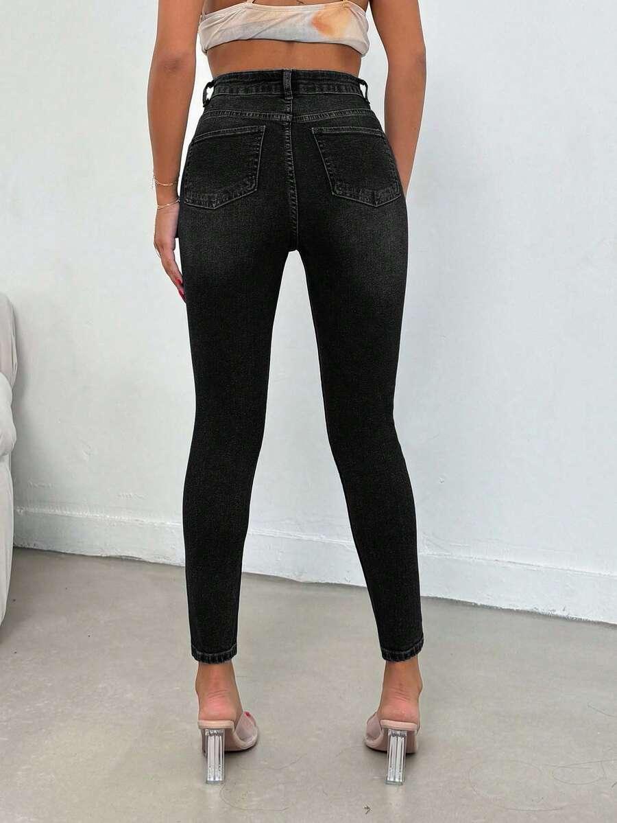 CZARNE SPODNIE JEANS WYSOKI STAN 