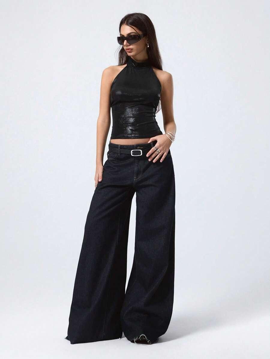 CZARNY TOP BEZ RĘKAWÓW