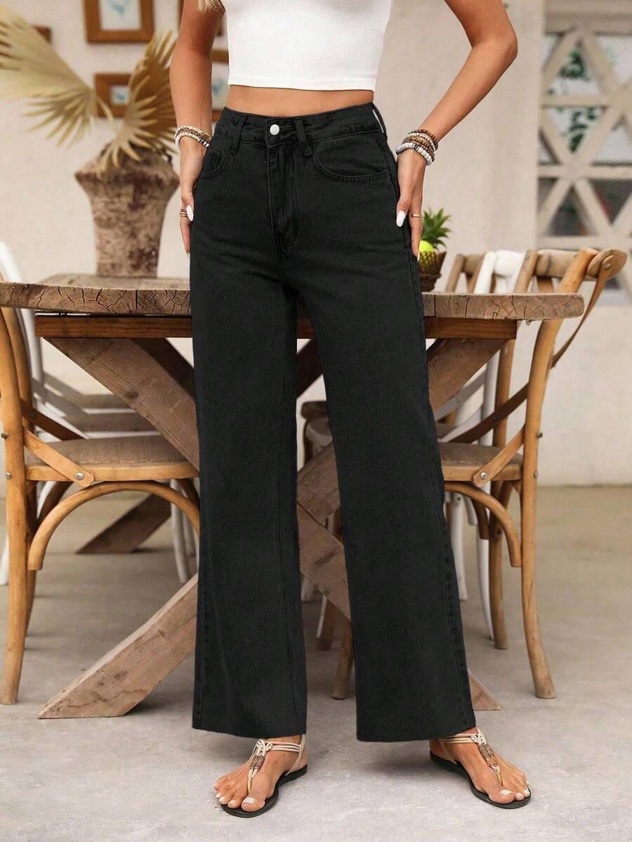 CZARNE SPODNIE JEANS PROSTA NOGAWKA 