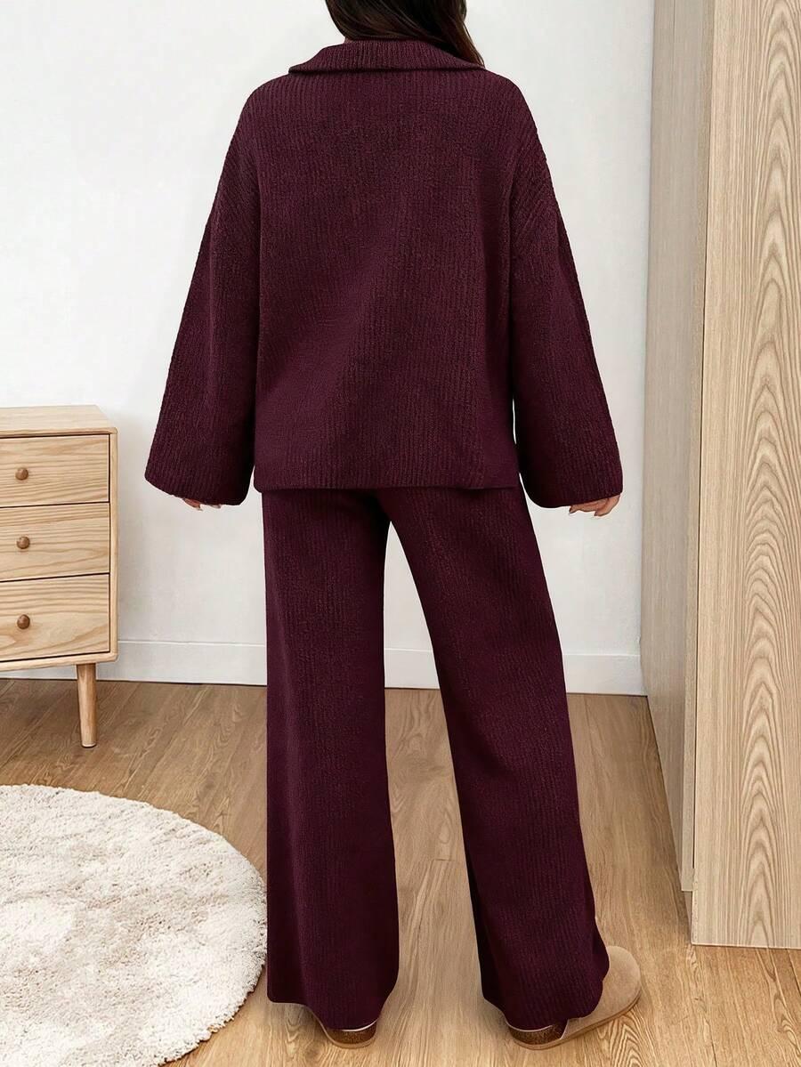 fioletowy komplet sweter spodnie 