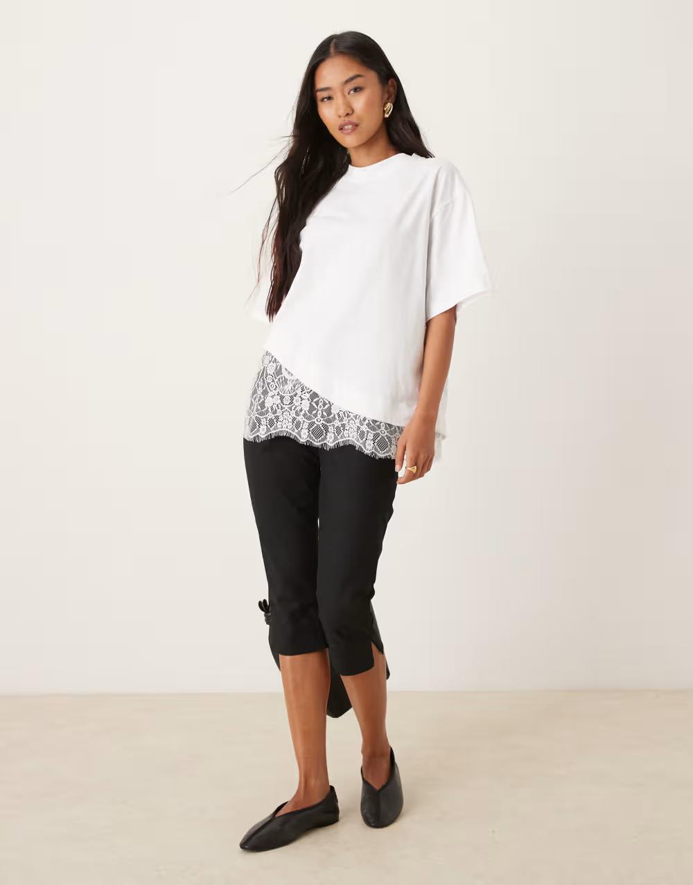 BIAŁY T-SHIRT KORONKA CASUAL