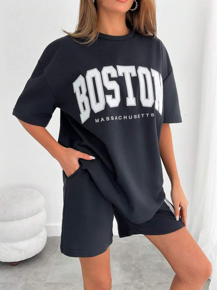 czarny komplet t-shirt spodenki