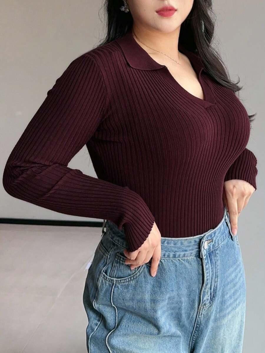 bordowy sweter v neck 