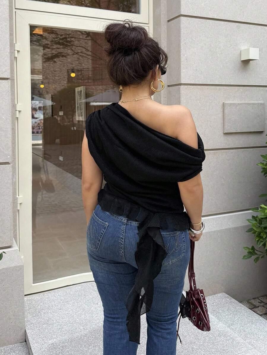 czarny asymetryczny top