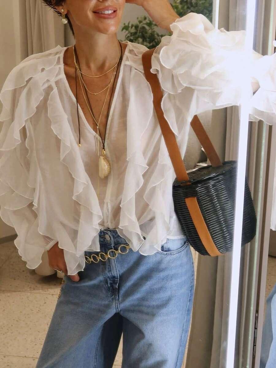 BIAŁA KOSZULA FALBANY