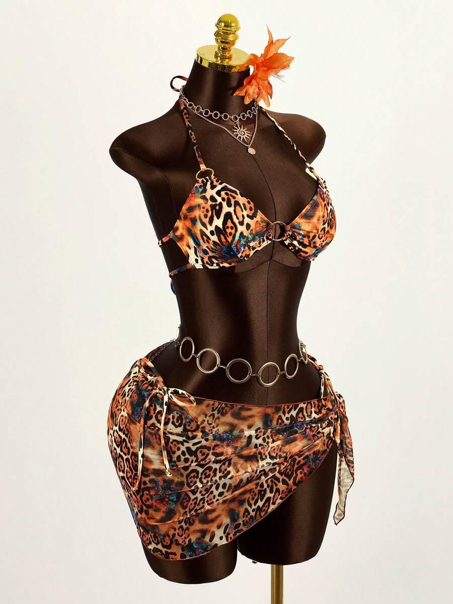 komplet bikini sarong animal print