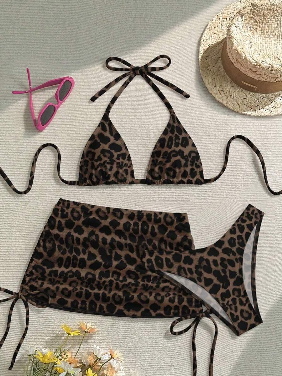 DWUCZĘŚCIOWY STRÓJ KĄPIELOWY NARZUTKA NA BIODRA ANIMAL PRINT