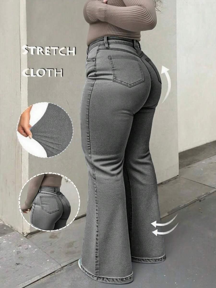 szare spodnie jeans dzwony