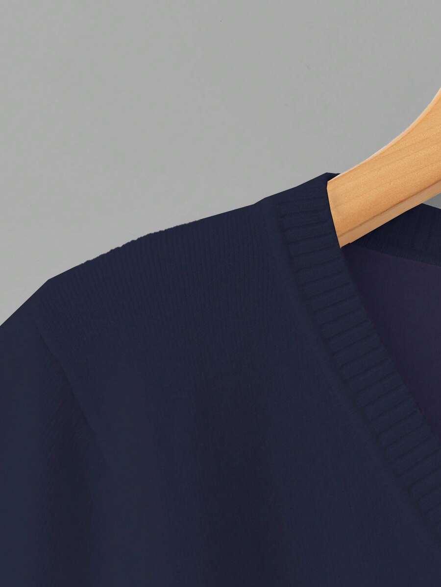 GRANATOWY SWETER V-NECK 
