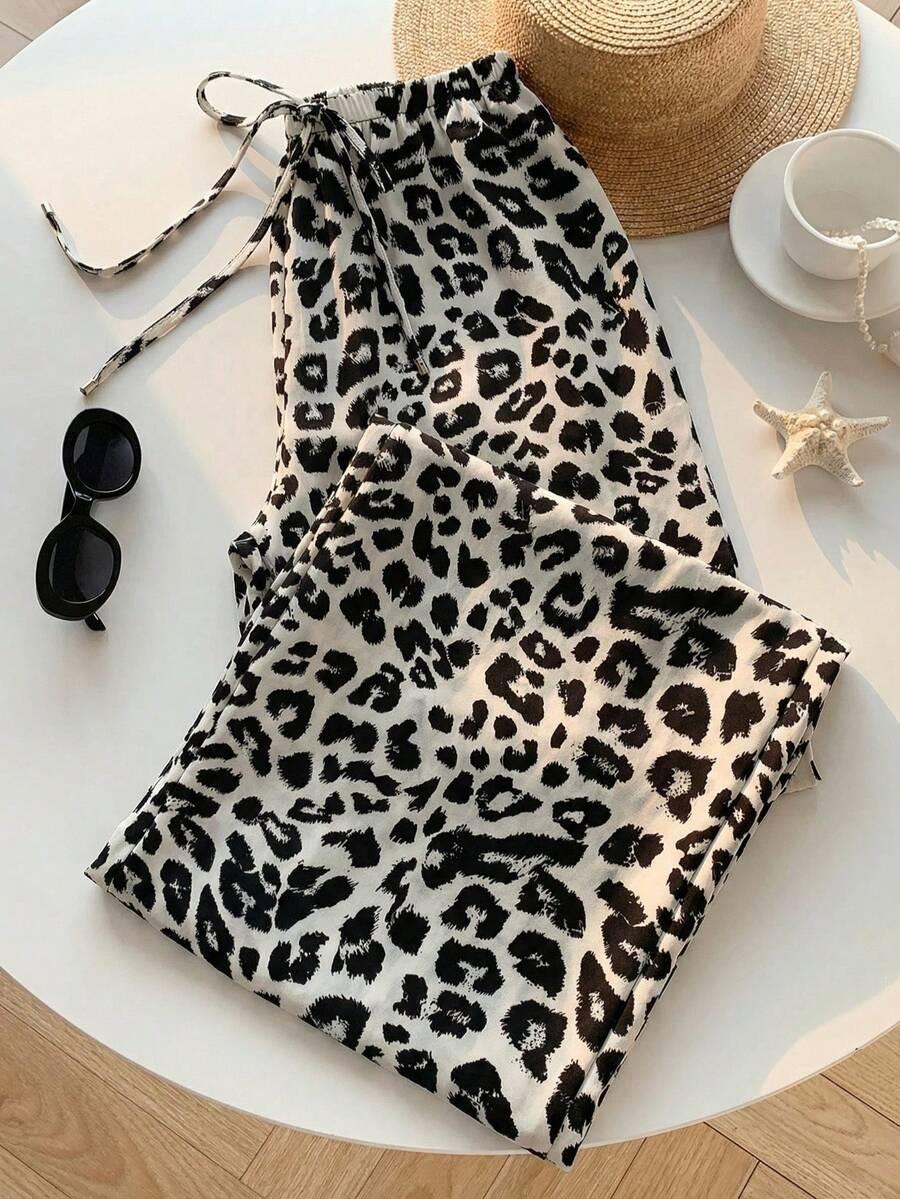 spodnie animal print kontrast 