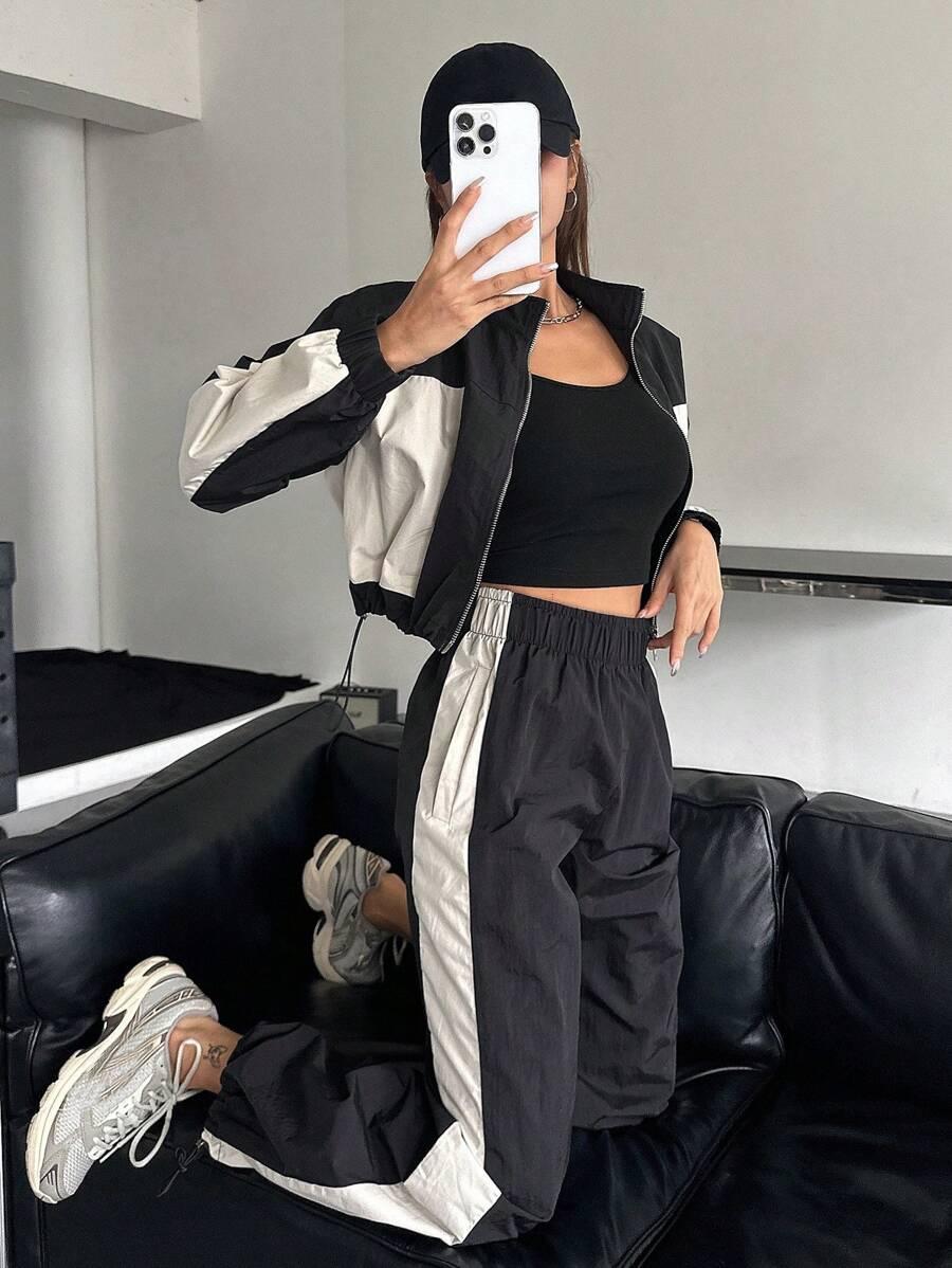 KOMPLET BLUZA SPODNIE KONTRAST