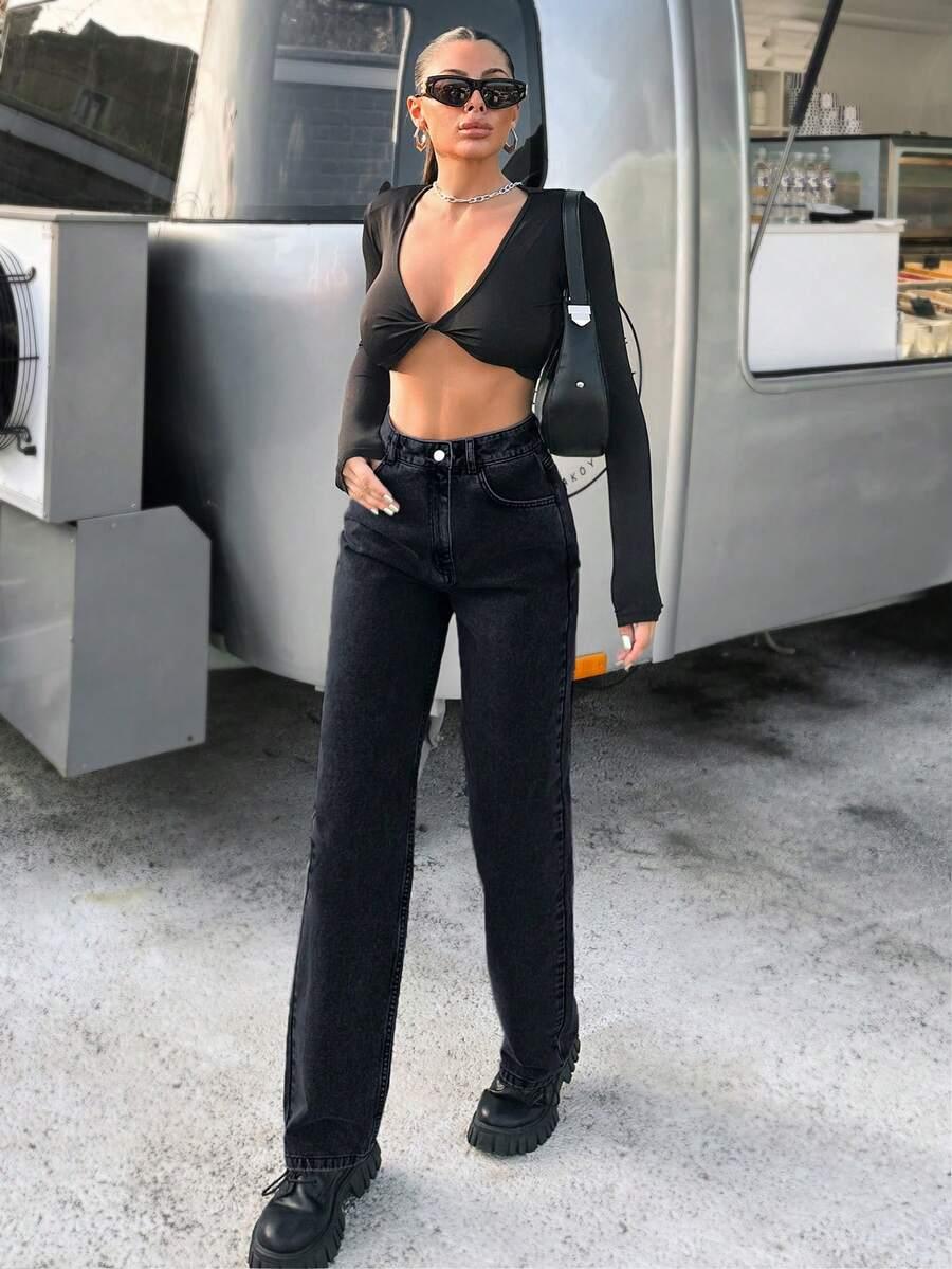 CZARNE SPODNIE JEANS