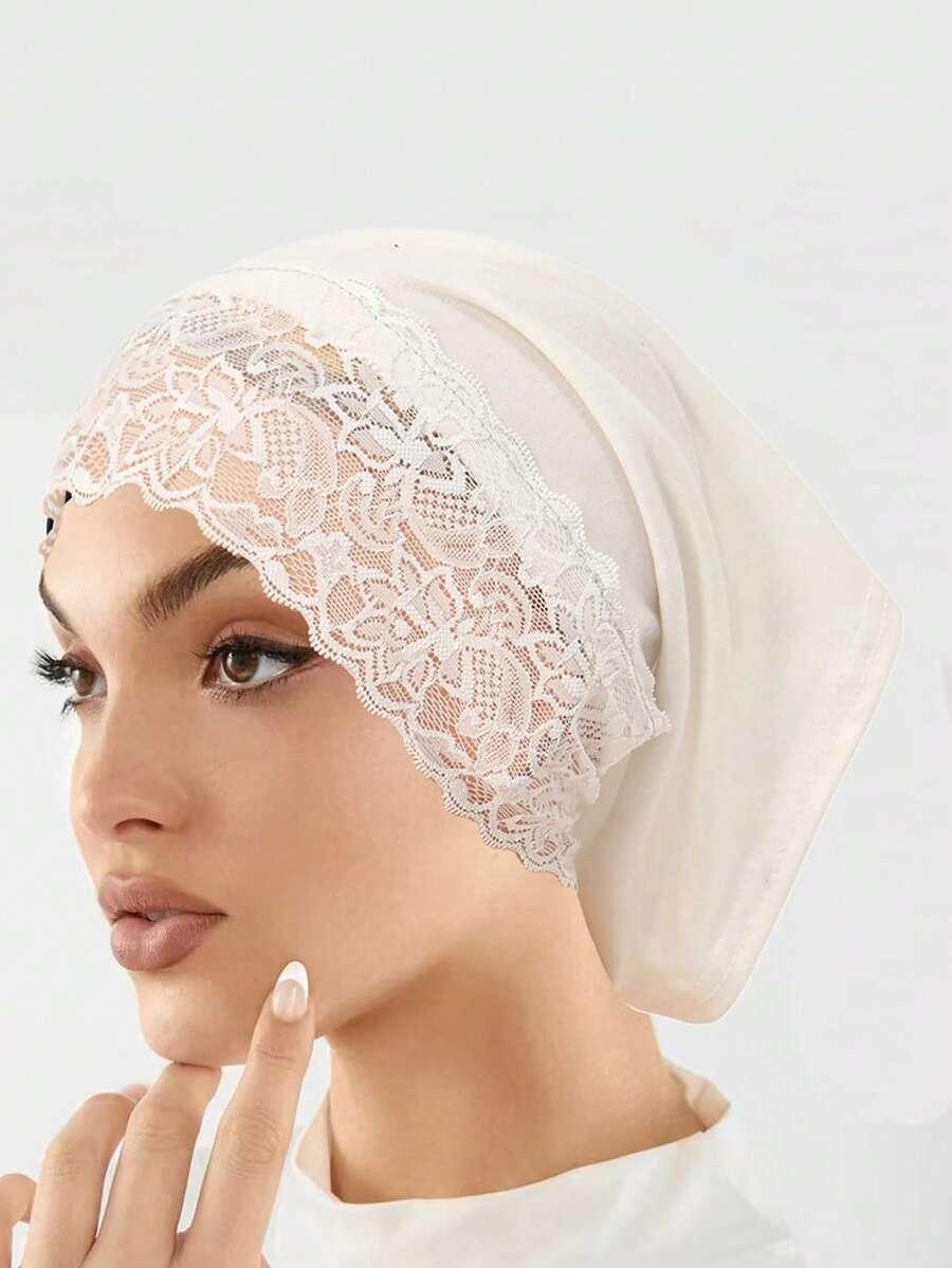 biały turban koronka