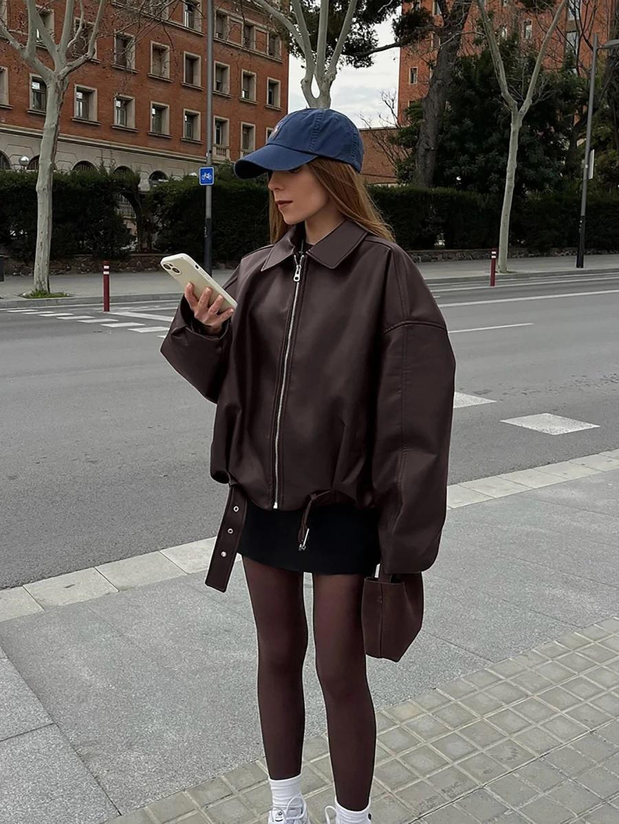 BRĄZOWA KURTKA IMITACJA SKÓRY 