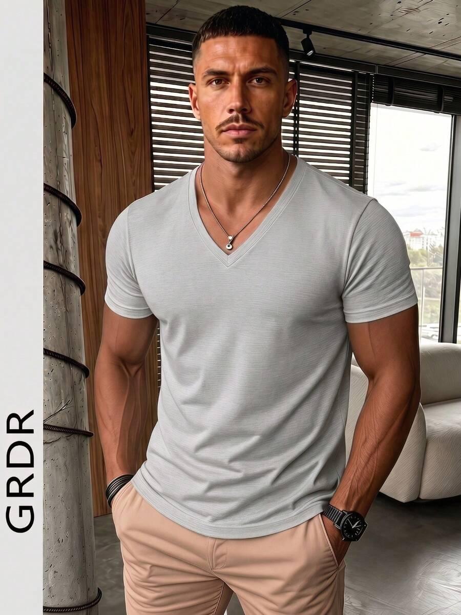 szary T-shirt v neck