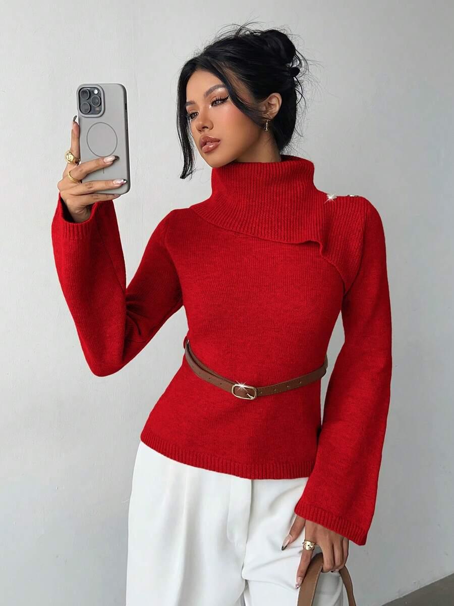 czerwony sweter z golfem