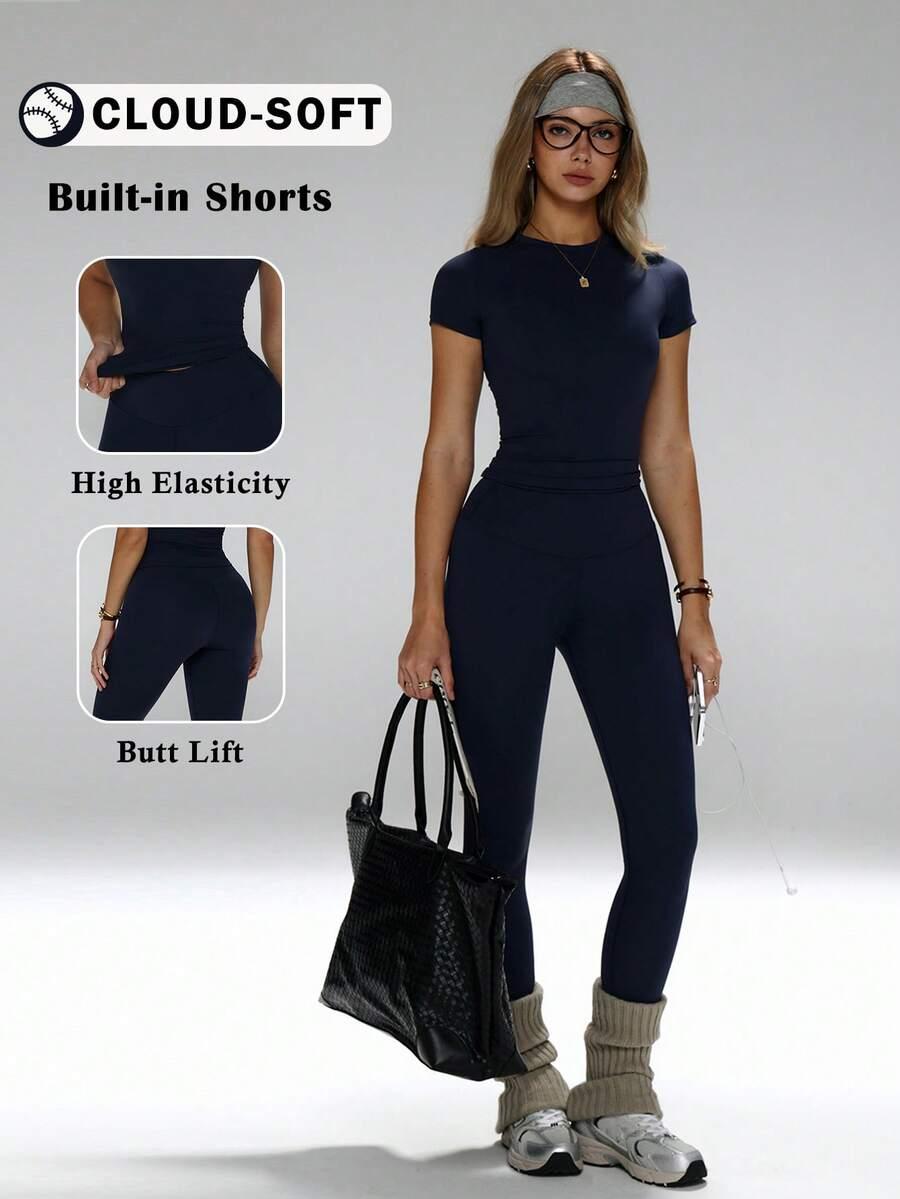 granatowy komplet bluzka legginsy