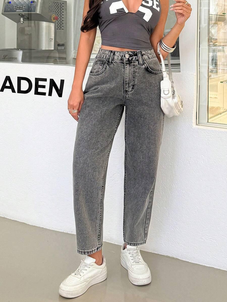 SZARE SPODNIE MOM JEANS