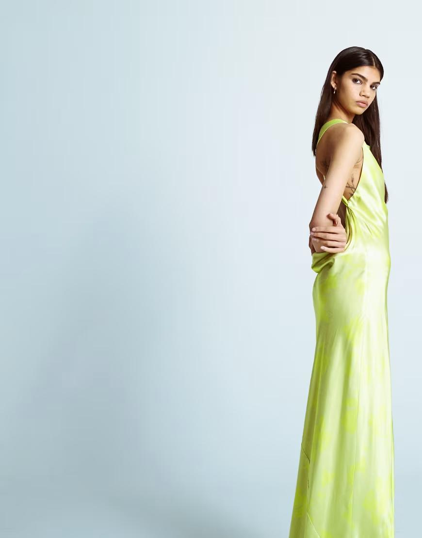 SATYNOWA MAXI SUKIENKA ODKRYTE PLECY PRINT