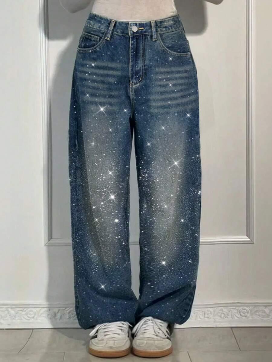 spodnie jeans zdobienie połysk