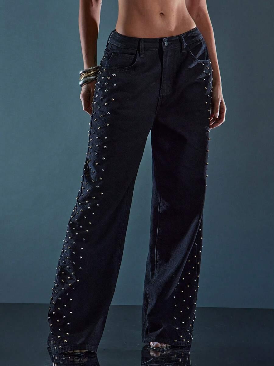 CZARNE SPODNIE JEANS 