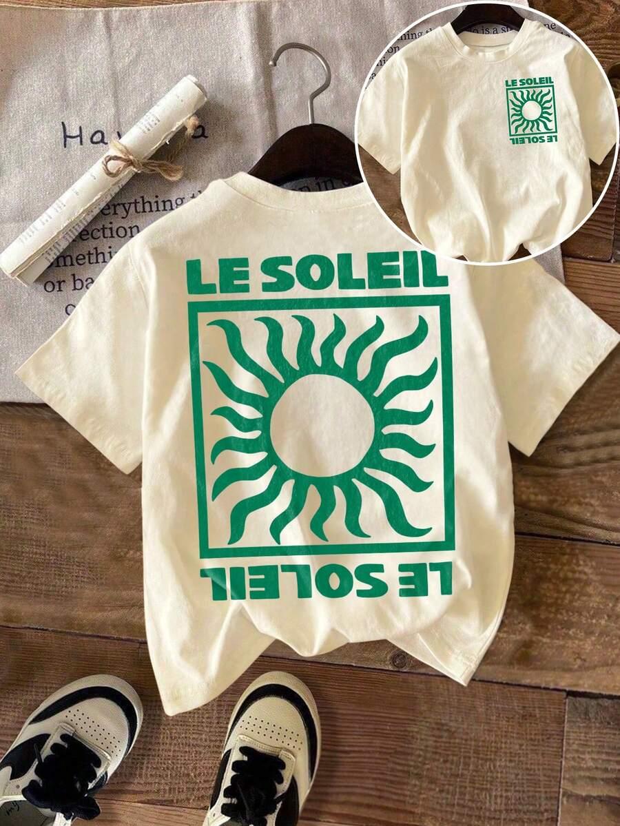 beżowy t-shirt z nadrukiem 