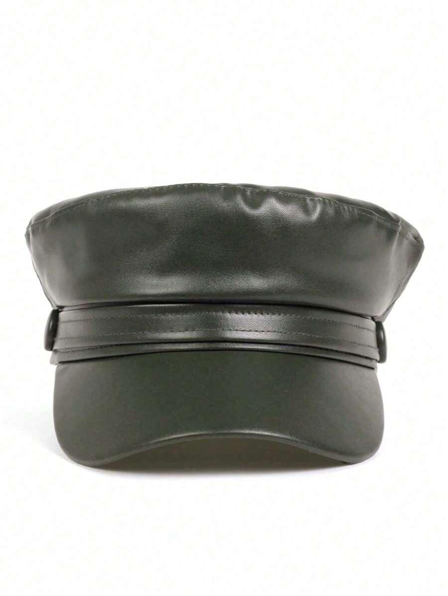 zielony beret imitacja skóry