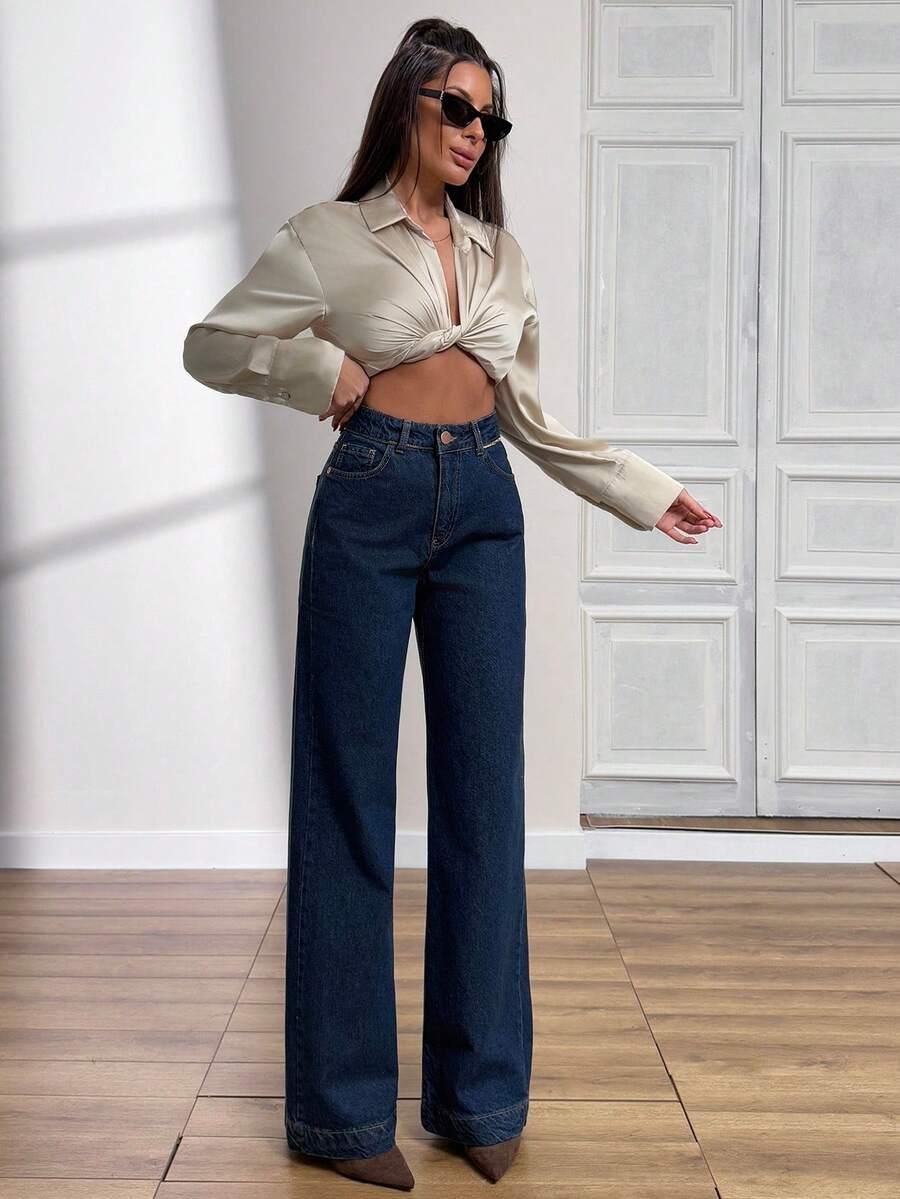 GRANATOWE SPODNIE JEANS 