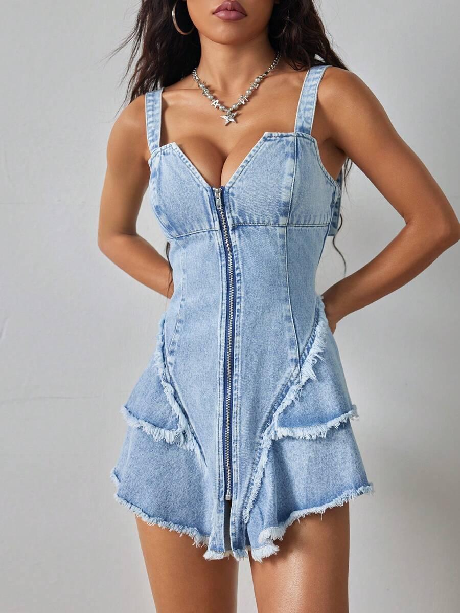 niebieska mini sukienka jeans