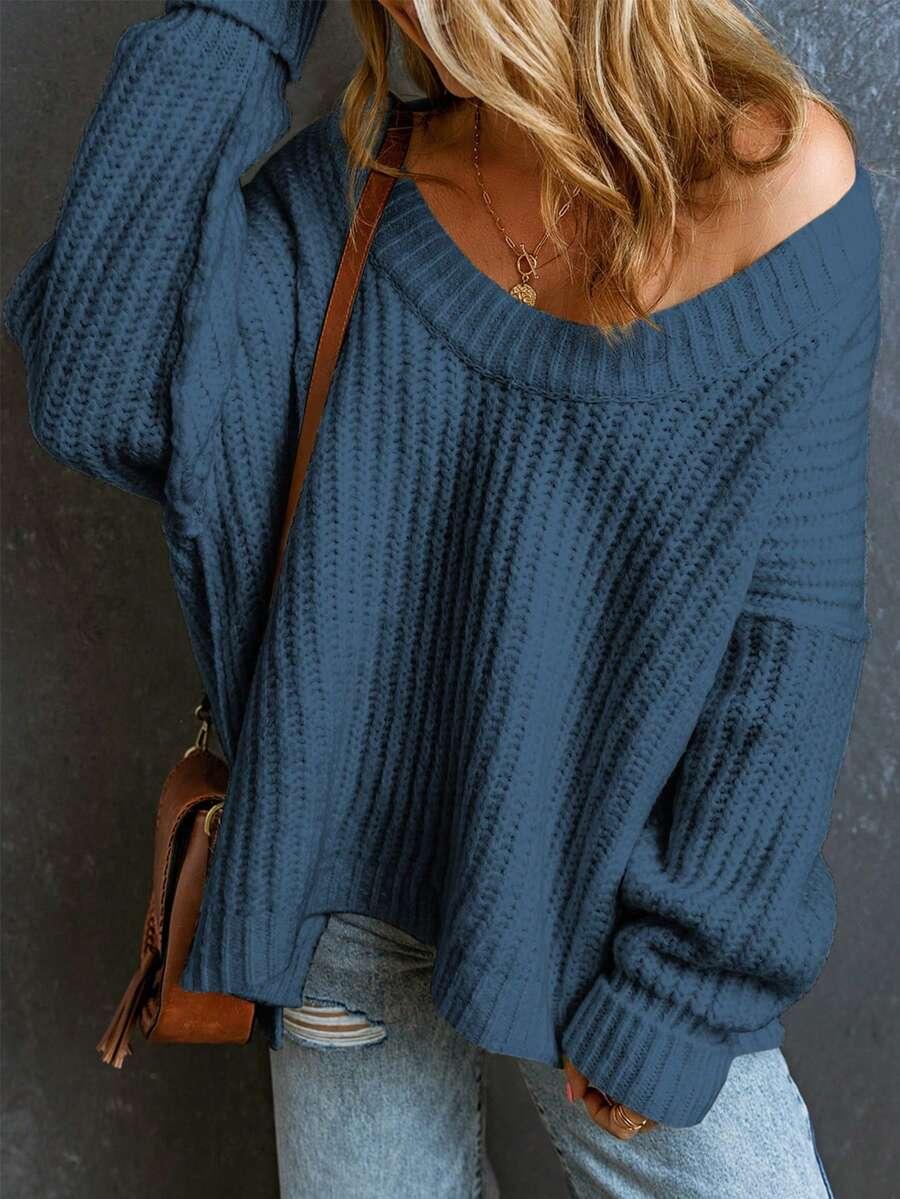 niebieski sweter oversize splot