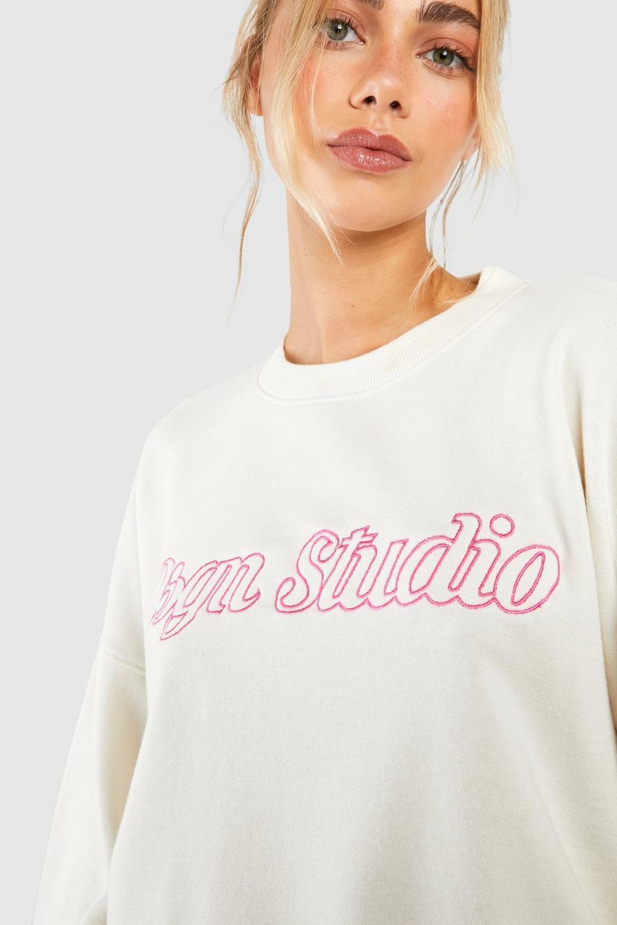 bluza oversize haft Dsgn Studio okrągły dekolt ecru