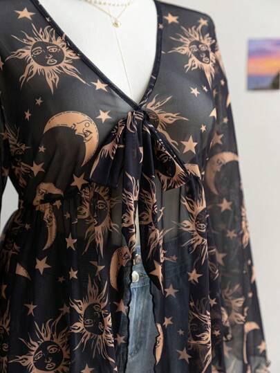 czarna bluzka print