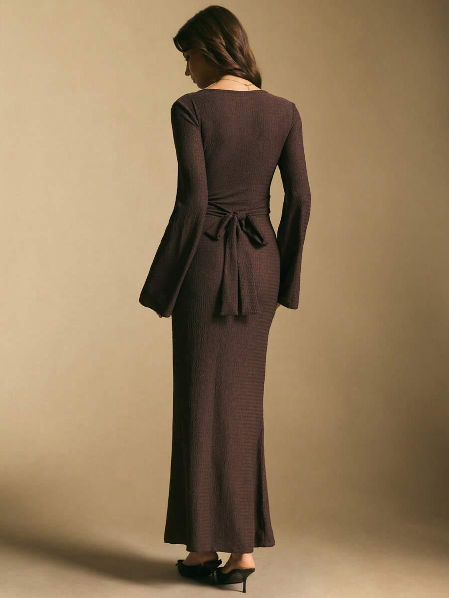 brązowa maxi sukienka
