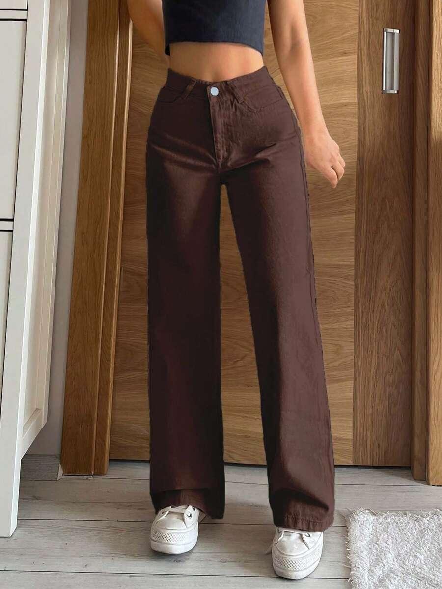BRĄZOWE SPODNIE JEANS