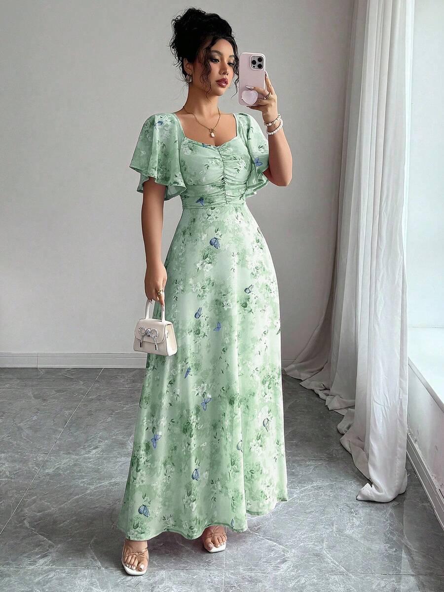 zielona sukienka maxi w kwiaty