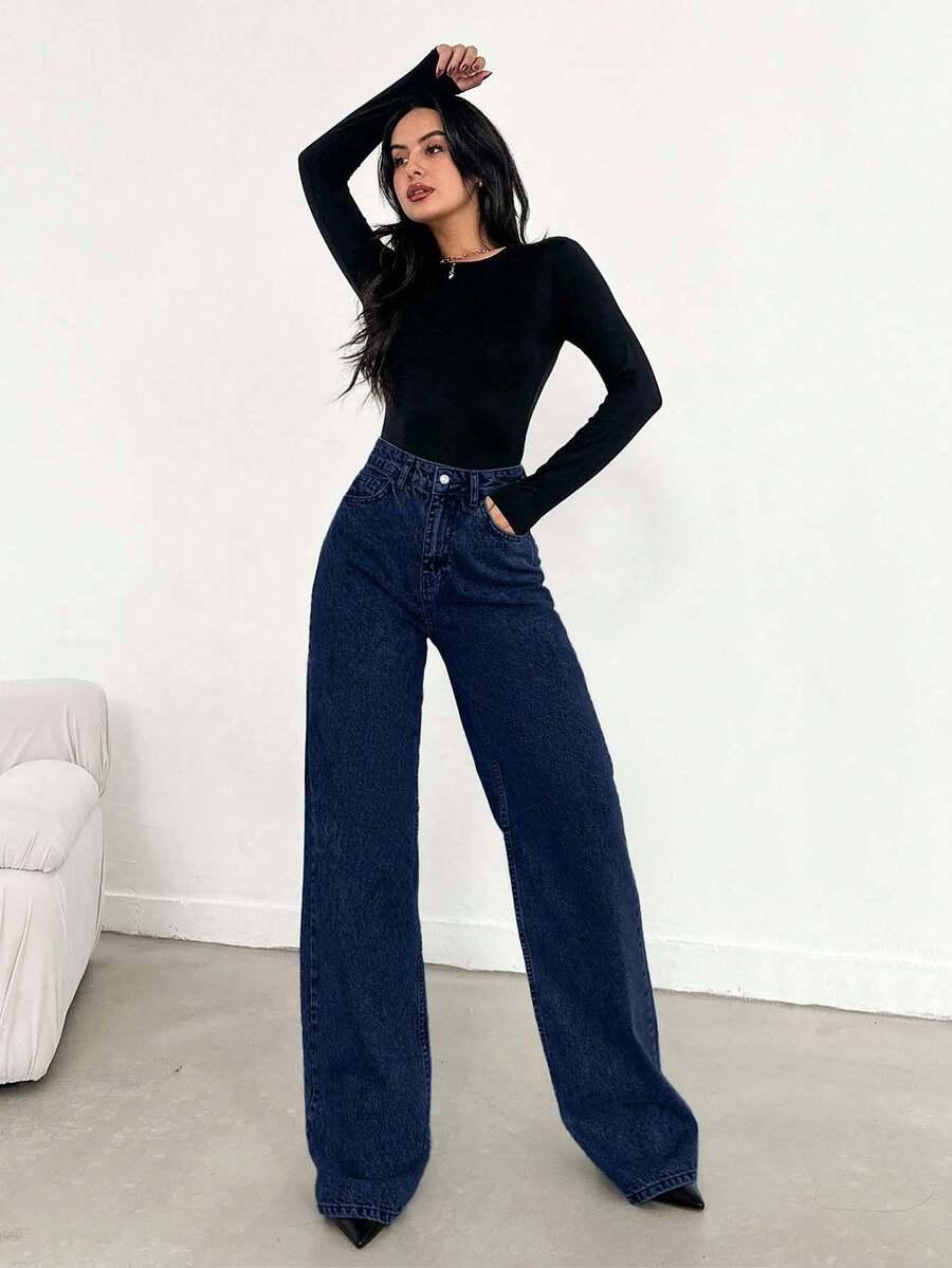 GRANATOWE SPODNIE JEANS