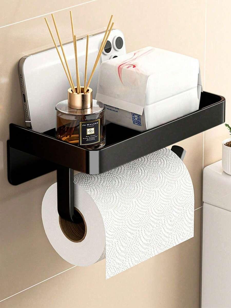 czarny uchwyt na papier toaletowy z półką