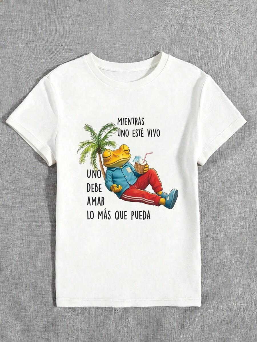 biały t-shirt z nadrukiem okrągły dekolt