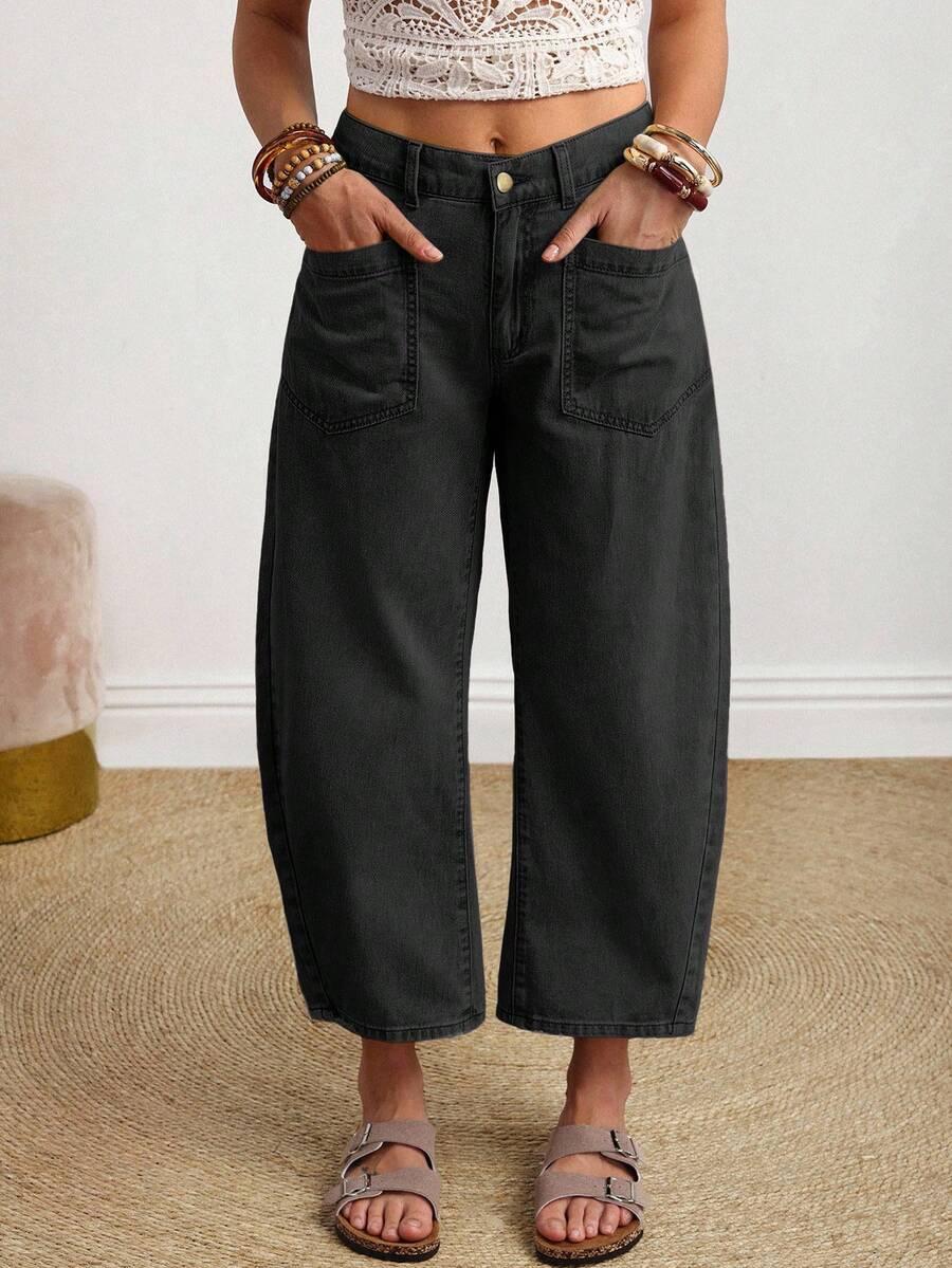 CZARNE SPODNIE JEANS KIESZENIE 