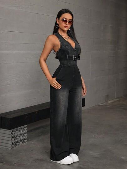 czarny kombinezon jeans