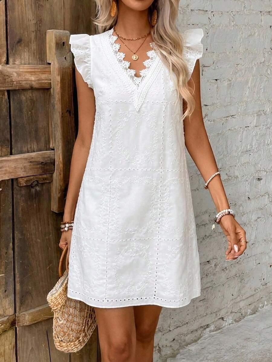 biała mini sukienka v-neck