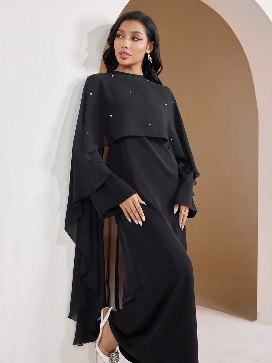 ELEGANCKA MAXI SUKIENKA WIECZOROWA Z OKRĄGŁYM DEKOLTEM I DŁUGIM