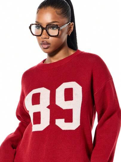 czerwony sweter print