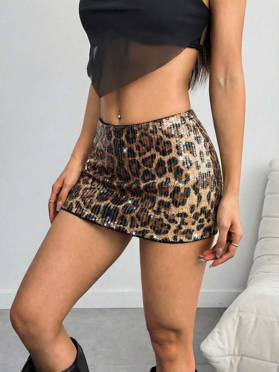 mini spódnica leopard print cekiny